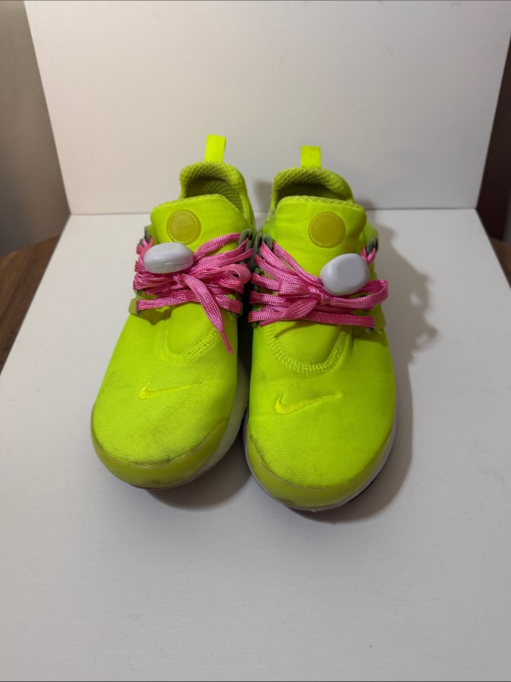 Nike Kids Neon Yellow Slip-On Sneakers with Pink Laces